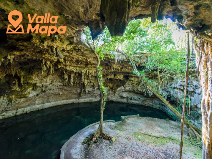 Cenote near Valladolid with clear water and stone walls for visitor planning