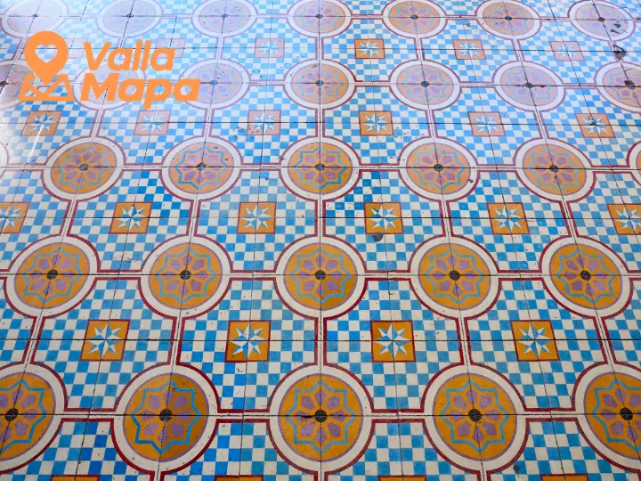Colorful traditional pasta tiles in a Yucatan colonial house floor
