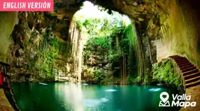 Hidden cenote and limestone below Valladolid architecture
